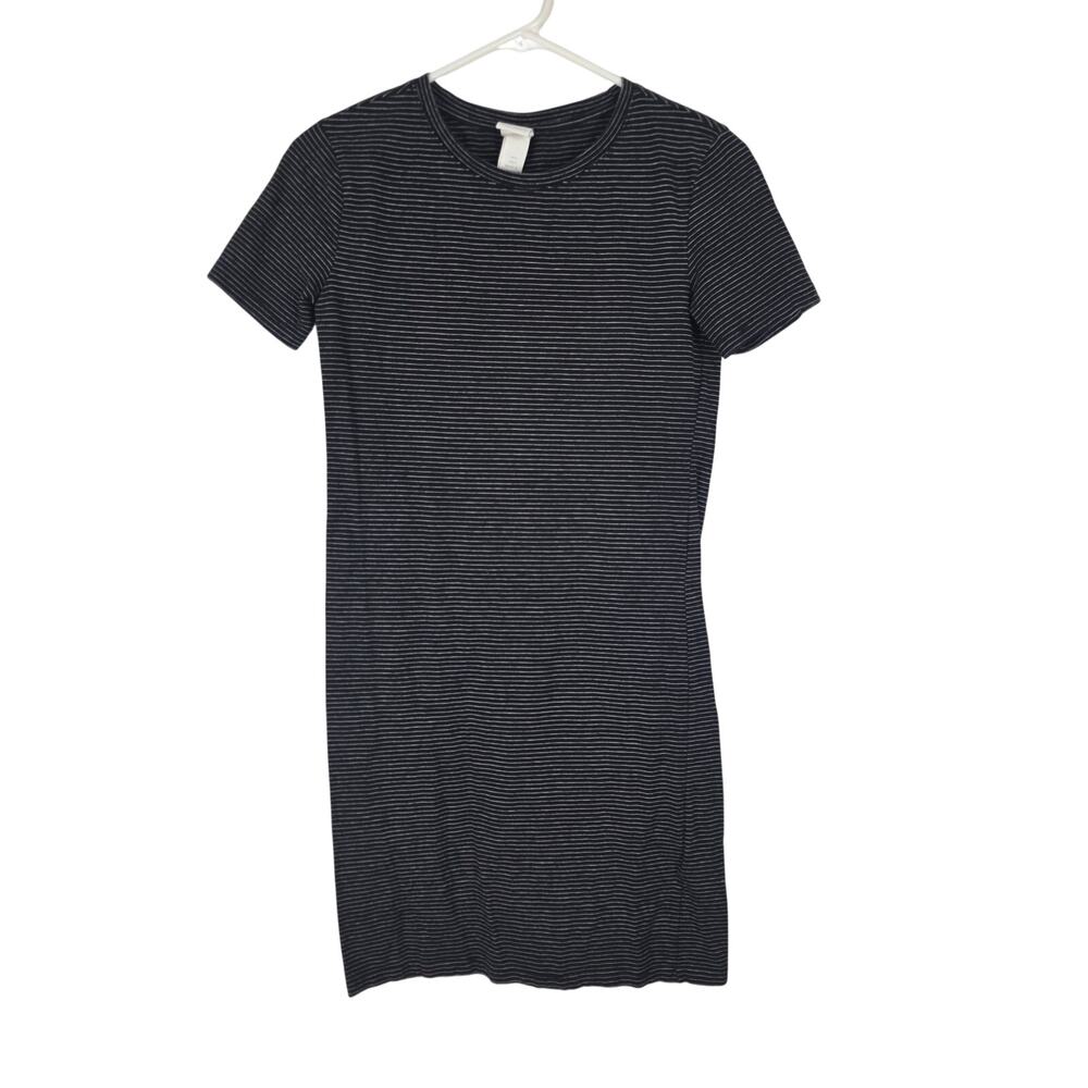 H&M Fitted Mini Dress S Womens‎ Black White Striped Date Night Short Sleeve